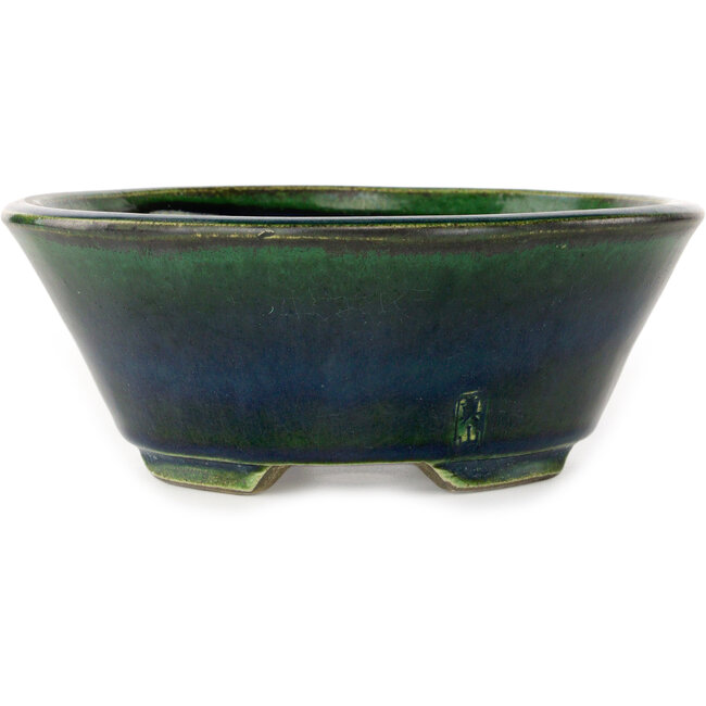 Ovaler grüner Bonsaitopf von Terahata Satomi Mazan – 230 x 197 x 75 mm