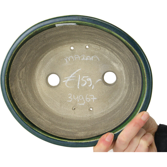 Vaso bonsai ovale verde di Terahata Satomi Mazan - 230 x 197 x 75 mm