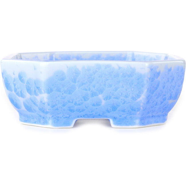 Maceta ovalada para bonsái con esmaltado de cristal azul claro de Heian Senzan - 161 x 132 x 50 mm