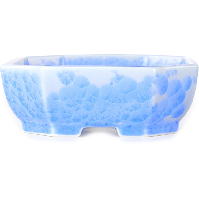 Vaso bonsai ovale in smalto cristallino azzurro chiaro di Heian Senzan - 161 x 132 x 50 mm