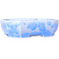 Maceta ovalada para bonsái con esmaltado de cristal azul claro de Heian Senzan - 161 x 132 x 50 mm