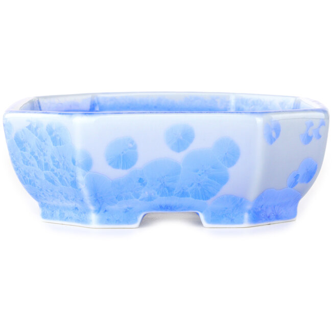 Maceta ovalada para bonsái con esmaltado de cristal azul claro de Heian Senzan - 161 x 132 x 50 mm