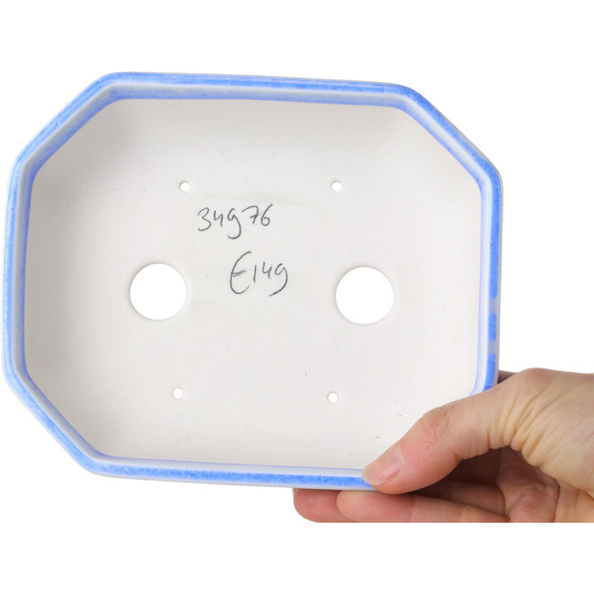 Vaso bonsai ovale in smalto cristallino azzurro chiaro di Heian Senzan - 161 x 132 x 50 mm