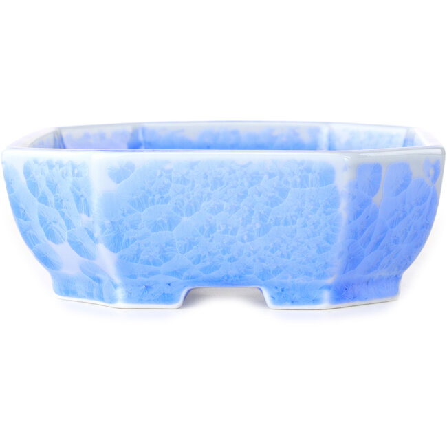 Maceta ovalada para bonsái con esmaltado de cristal azul claro de Heian Senzan - 161 x 132 x 50 mm