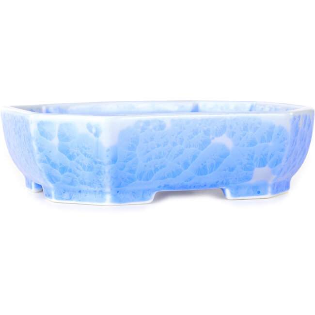 Pot à bonsaï ovale bleu clair à glaçure cristalline par Heian Senzan - 161 x 132 x 50 mm