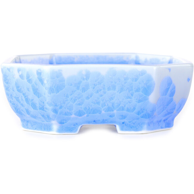 Pot à bonsaï ovale bleu clair à glaçure cristalline par Heian Senzan - 161 x 132 x 50 mm