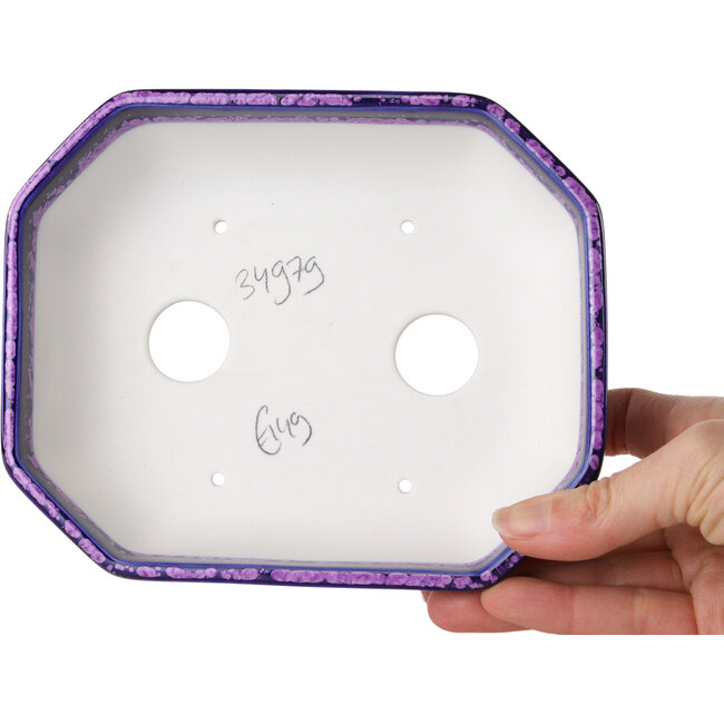 Maceta ovalada para bonsái con esmalte de cristal morado de Heian Senzan - 161 x 132 x 50 mm