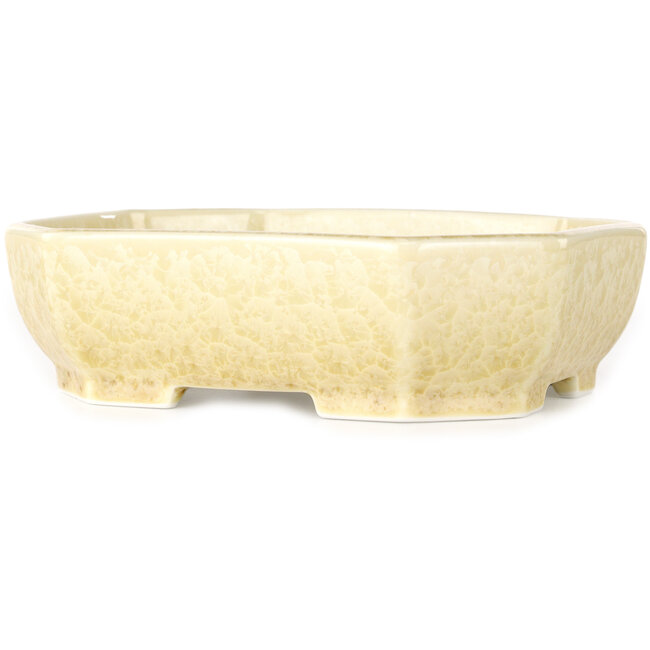 Oval off-white, crystal glaze bonsai pot by Heian Senzan - 161 x 132 x 50 mm