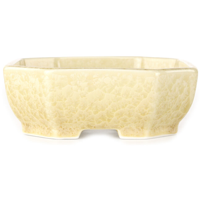 Ovale, gebroken witte bonsaipot met kristalglazuur van Heian Senzan - 161 x 132 x 50 mm