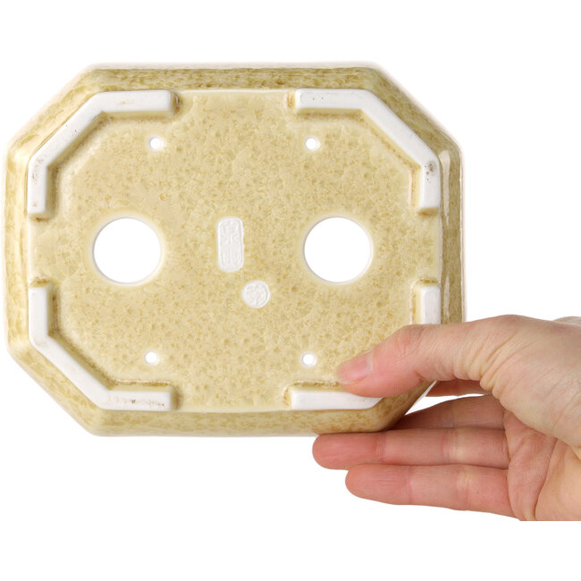 Pot à bonsaï ovale blanc cassé à glaçure cristalline par Heian Senzan - 161 x 132 x 50 mm