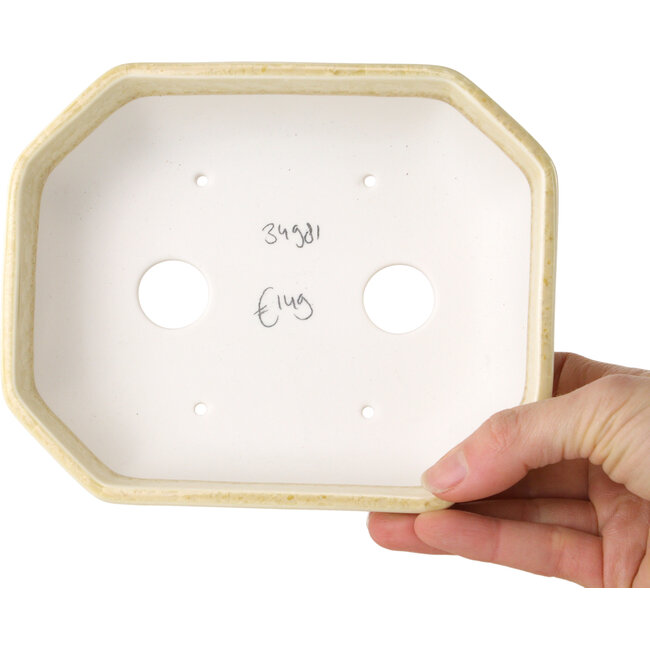 Ovale, gebroken witte bonsaipot met kristalglazuur van Heian Senzan - 161 x 132 x 50 mm