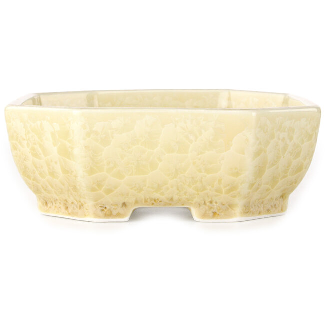 Oval off-white, crystal glaze bonsai pot by Heian Senzan - 161 x 132 x 50 mm