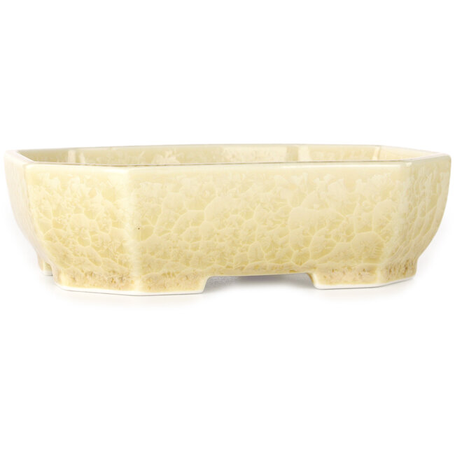 Ovale, gebroken witte bonsaipot met kristalglazuur van Heian Senzan - 161 x 132 x 50 mm