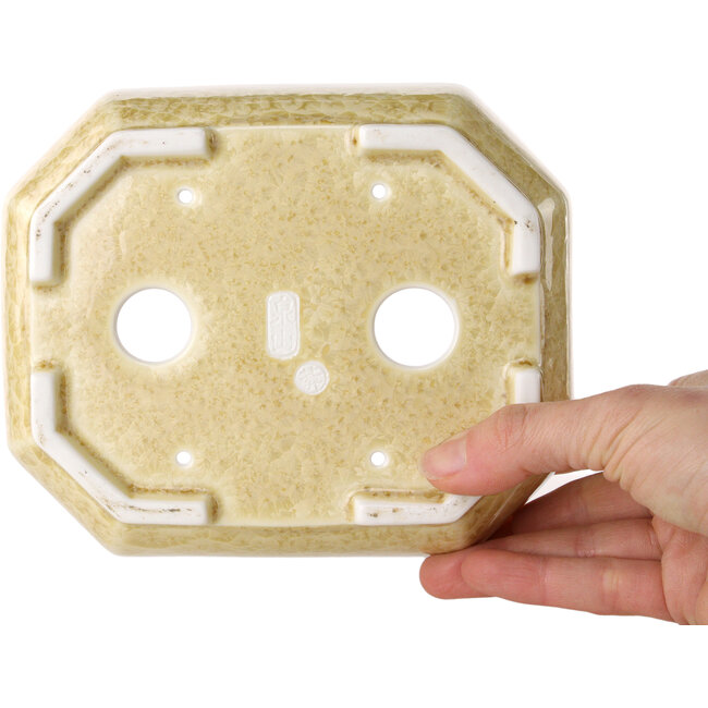 Pot à bonsaï ovale blanc cassé à glaçure cristalline par Heian Senzan - 161 x 132 x 50 mm