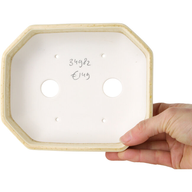 Ovale, gebroken witte bonsaipot met kristalglazuur van Heian Senzan - 161 x 132 x 50 mm