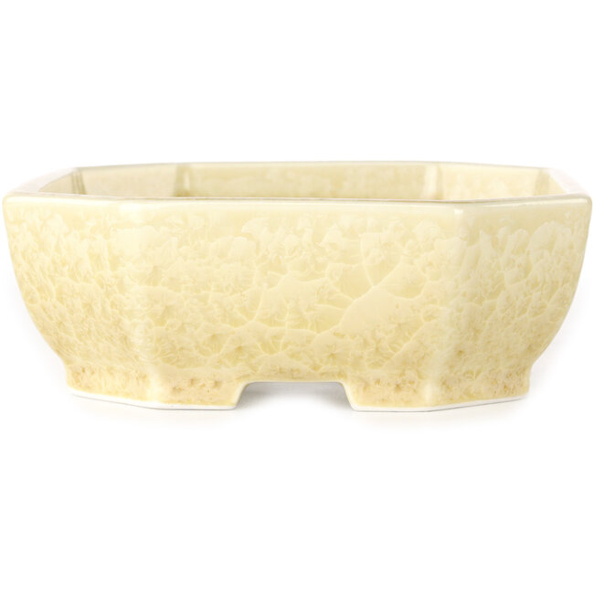 Oval off-white, crystal glaze bonsai pot by Heian Senzan - 161 x 132 x 50 mm