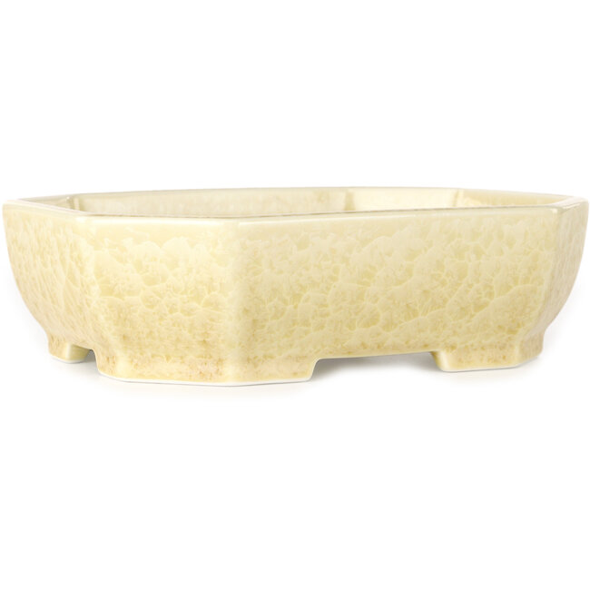 Ovale, gebroken witte bonsaipot met kristalglazuur van Heian Senzan - 161 x 132 x 50 mm