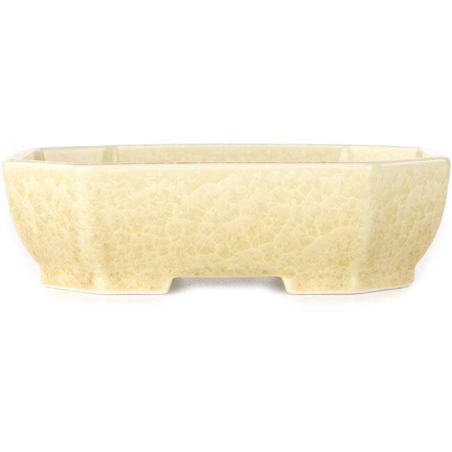 Oval off-white, crystal glaze bonsai pot by Heian Senzan - 161 x 132 x 50 mm