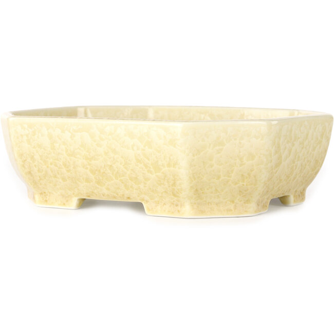 Oval off-white, crystal glaze bonsai pot by Heian Senzan - 161 x 132 x 50 mm
