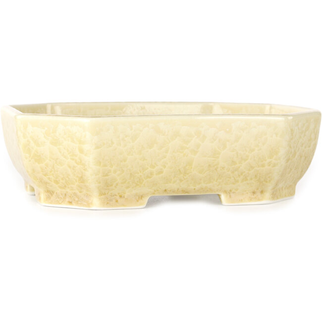 Oval off-white, crystal glaze bonsai pot by Heian Senzan - 161 x 132 x 50 mm