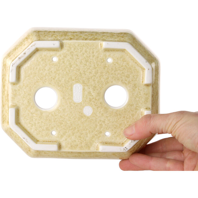 Ovale, gebroken witte bonsaipot met kristalglazuur van Heian Senzan - 161 x 132 x 50 mm