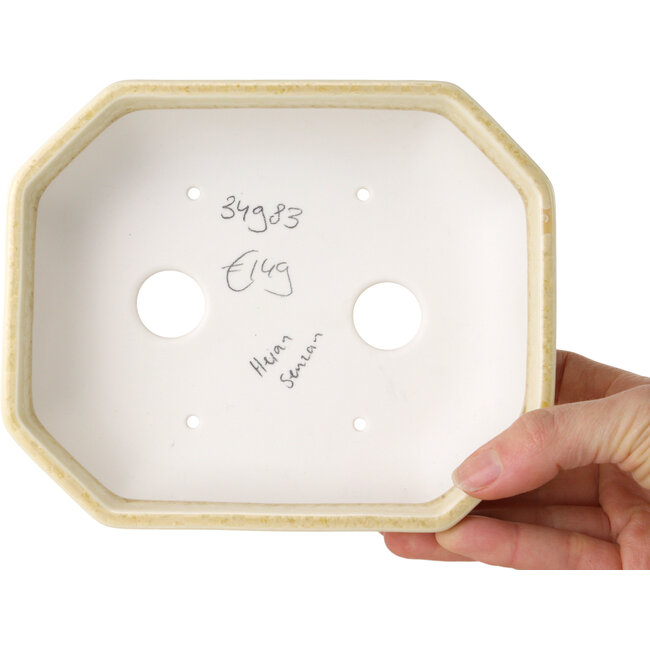 Ovale, gebroken witte bonsaipot met kristalglazuur van Heian Senzan - 161 x 132 x 50 mm