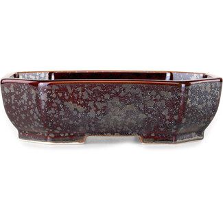  Heian Senzan Ovale bonsaipot van 161 mm, bruin metallic, met kristalglazuur, van Heian Senzan, Tokoname, Japan.