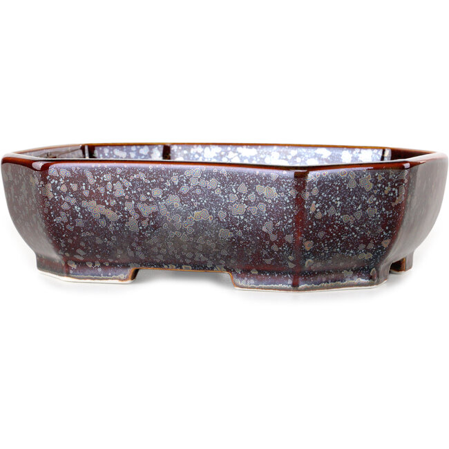 Vaso bonsai ovale in smalto cristallino marrone metallizzato di Heian Senzan - 161 x 132 x 50 mm
