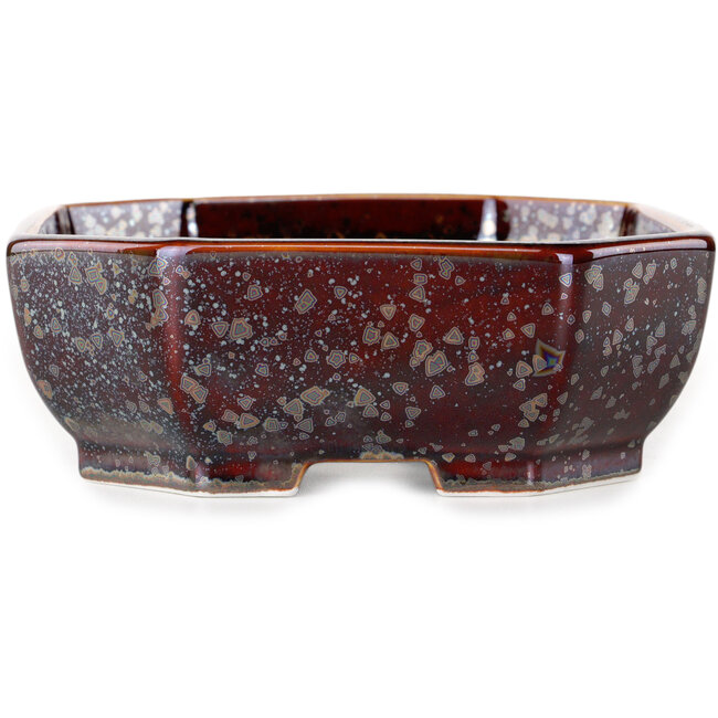 Ovale bruine bonsaipot met metallic kristalglazuur van Heian Senzan - 161 x 132 x 50 mm