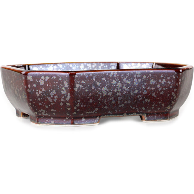 Oval brown metallic, crystal glaze bonsai pot by Heian Senzan - 161 x 132 x 50 mm