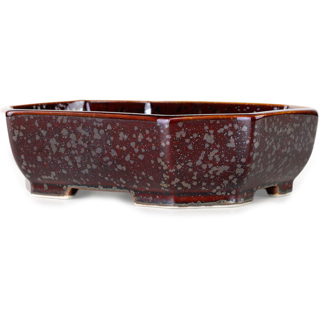 Ovaler Bonsai-Topf aus braunem Metallic-Metallic mit Kristallglasur von Heian Senzan – 161 x 132 x 50 mm
