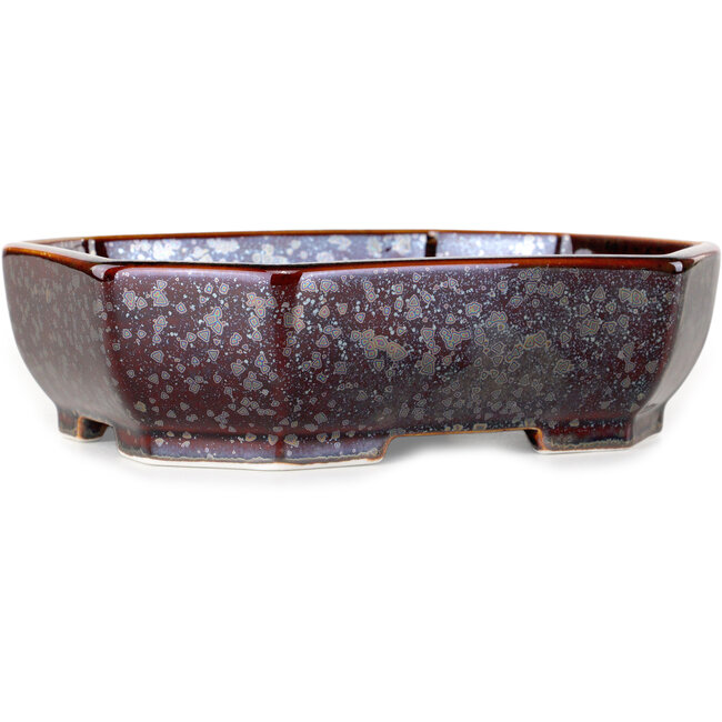 Ovale bruine bonsaipot met metallic kristalglazuur van Heian Senzan - 161 x 132 x 50 mm