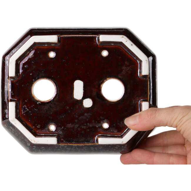 Pot à bonsaï ovale en verre métallisé brun cristal, par Heian Senzan - 161 x 132 x 50 mm