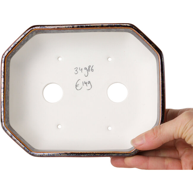 Pot à bonsaï ovale en verre métallisé brun cristal, par Heian Senzan - 161 x 132 x 50 mm