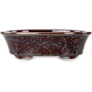  Heian Senzan Ovale bonsaipot van 180 mm, bruin metallic, met kristalglazuur, van Heian Senzan, Tokoname, Japan.