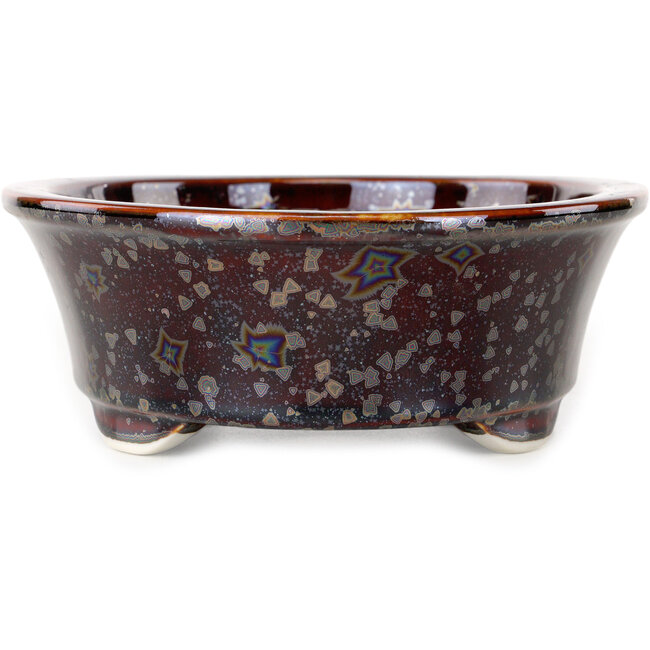 Oval brown metallic, crystal glaze bonsai pot by Heian Senzan - 180 x 143 x 53 mm