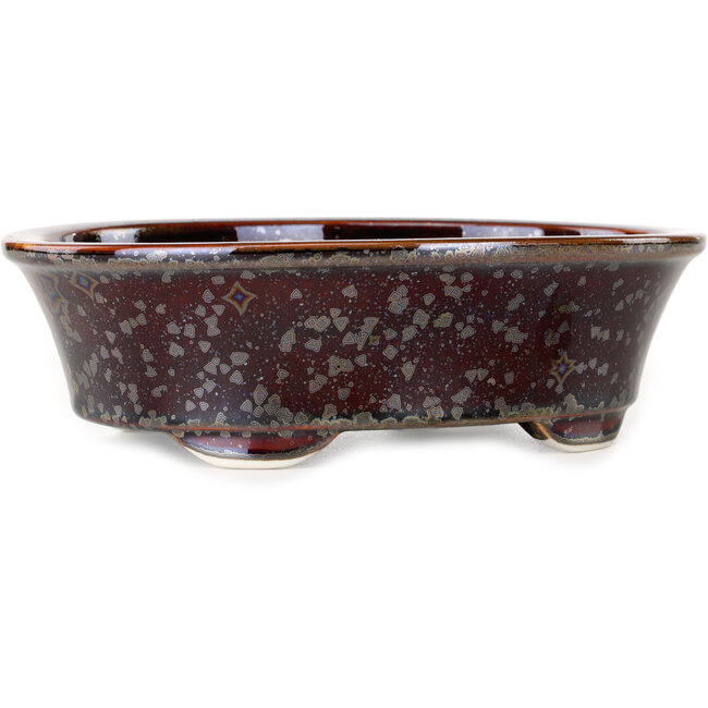 Oval brown metallic, crystal glaze bonsai pot by Heian Senzan - 180 x 143 x 53 mm
