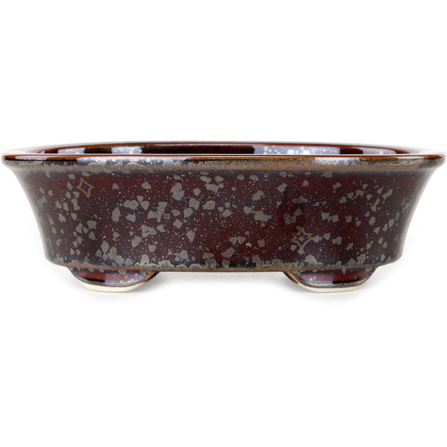 Oval brown metallic, crystal glaze bonsai pot by Heian Senzan - 180 x 143 x 53 mm