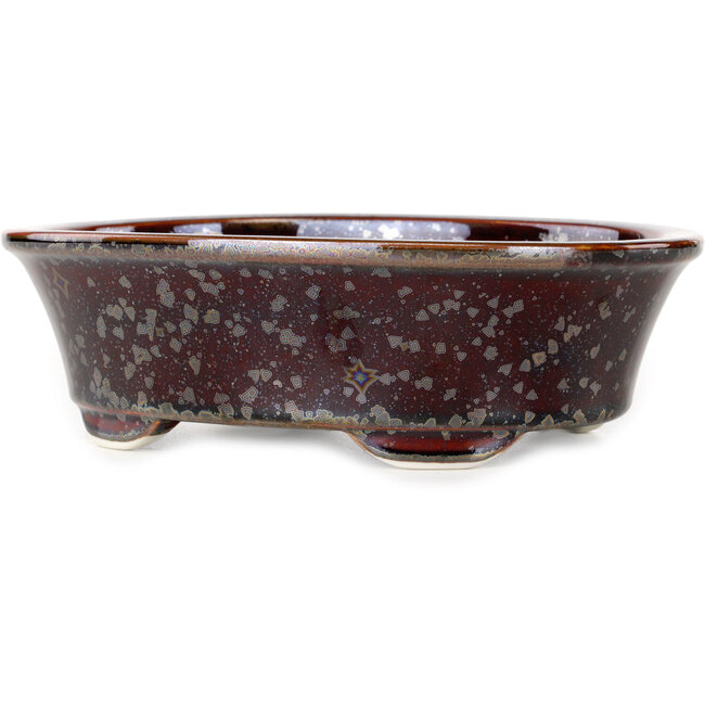Pot à bonsaï ovale en verre métallisé brun cristal, par Heian Senzan - 180 x 143 x 53 mm