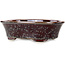Ovale bruine bonsaipot met metallic kristalglazuur van Heian Senzan - 180 x 143 x 53 mm