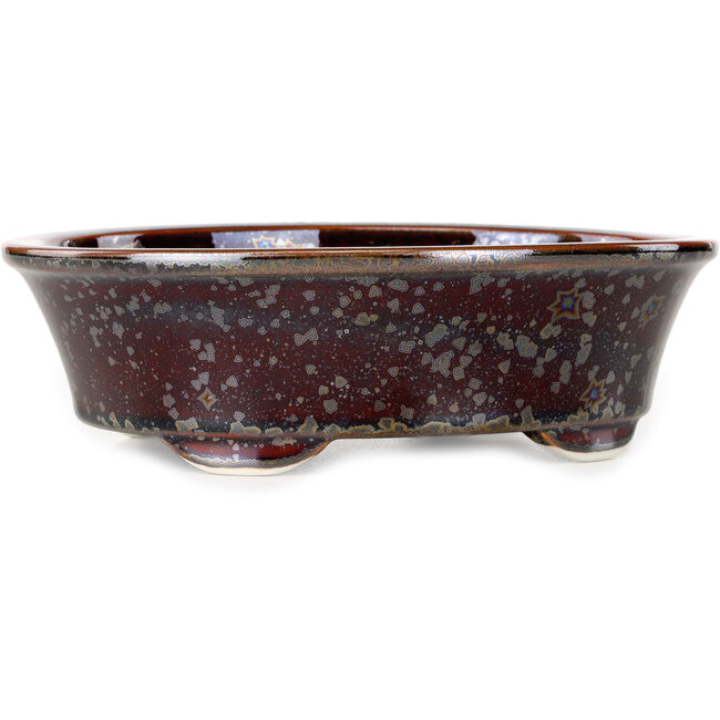 Oval brown metallic, crystal glaze bonsai pot by Heian Senzan - 180 x 143 x 53 mm