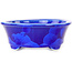 Vaso bonsai ovale blu scuro, smaltato in cristallo di Heian Senzan - 180 x 143 x 53 mm