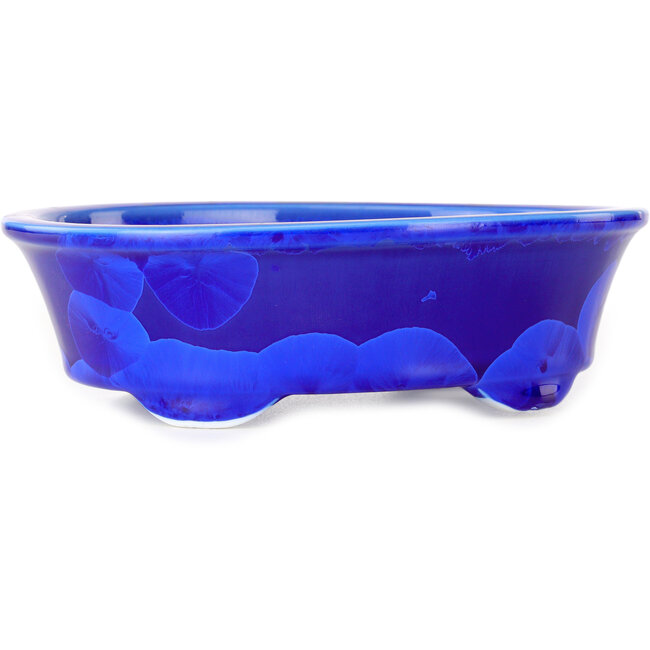 Ovaler, dunkelblauer Bonsai-Topf mit Kristallglasur von Heian Senzan – 180 x 143 x 53 mm