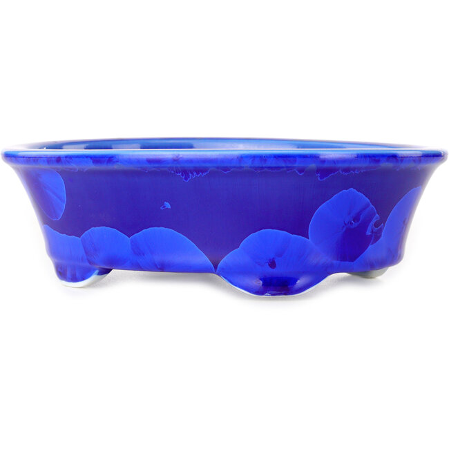 Maceta ovalada para bonsái con esmalte azul oscuro de Heian Senzan (180 x 143 x 53 mm)
