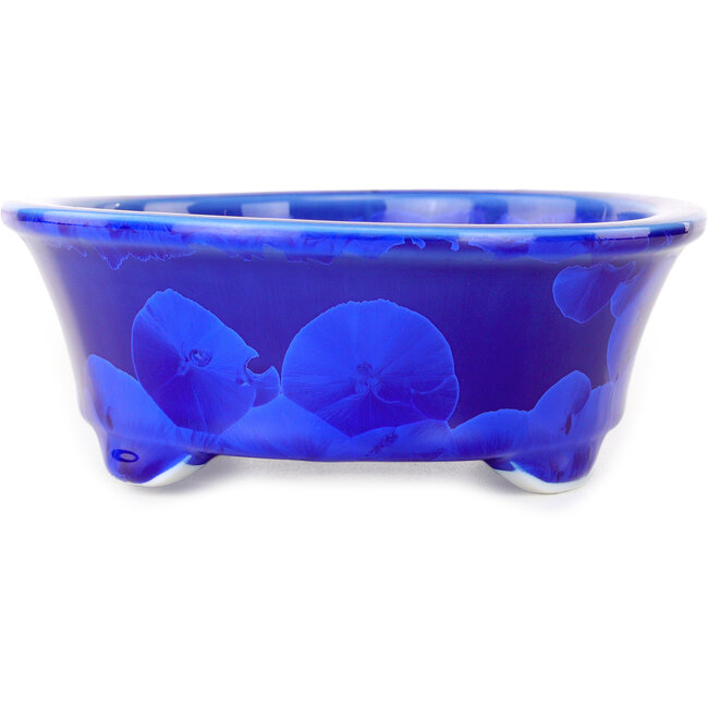 Vaso bonsai ovale blu scuro, smaltato in cristallo di Heian Senzan - 180 x 143 x 53 mm