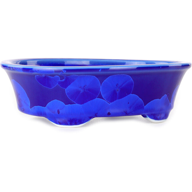 Ovaler, dunkelblauer Bonsai-Topf mit Kristallglasur von Heian Senzan – 180 x 143 x 53 mm