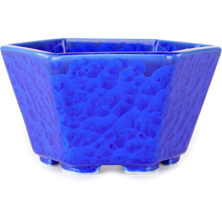  Heian Senzan Vaso per bonsai esagonale da 140 mm, smaltato in cristallo blu scuro, di Heian Senzan, Tokoname, Giappone