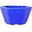 Hexagonal dark blue, crystal glaze bonsai pot by Heian Senzan - 140 x 140 x 75 mm