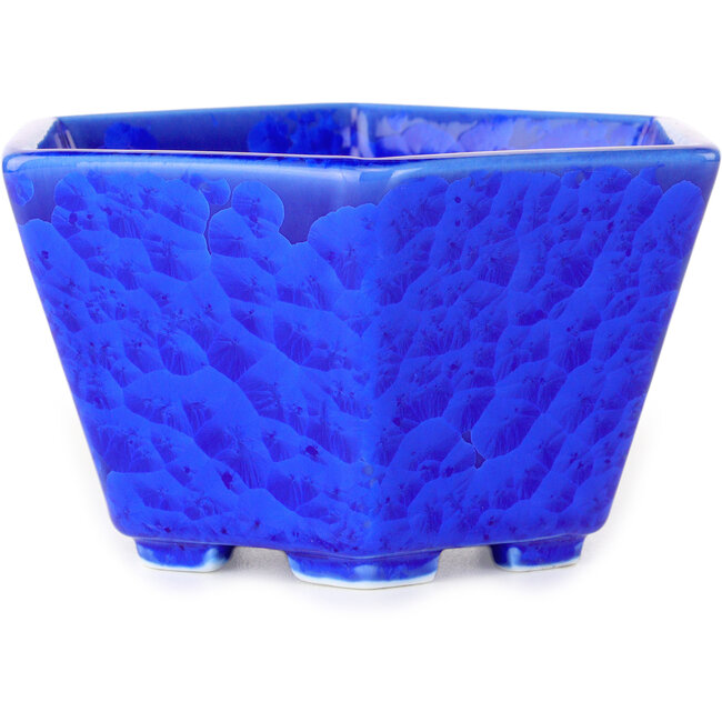 Maceta hexagonal para bonsái con esmaltado de cristal azul oscuro de Heian Senzan (140 x 140 x 75 mm)