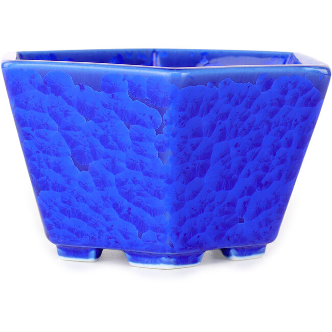 Maceta hexagonal para bonsái con esmaltado de cristal azul oscuro de Heian Senzan (140 x 140 x 75 mm)